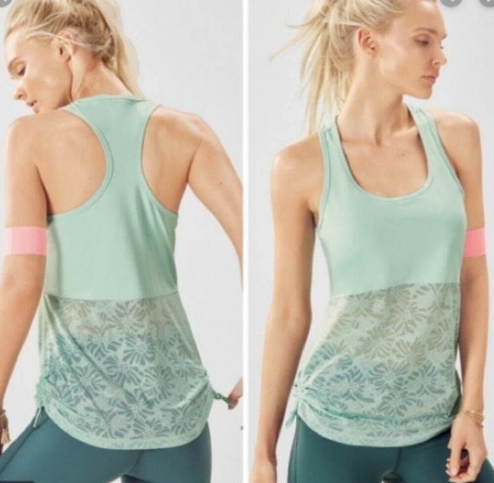 Fabletics Womens Teal Green Cashel Racerback Foral Mesh Tank Workout Top Small